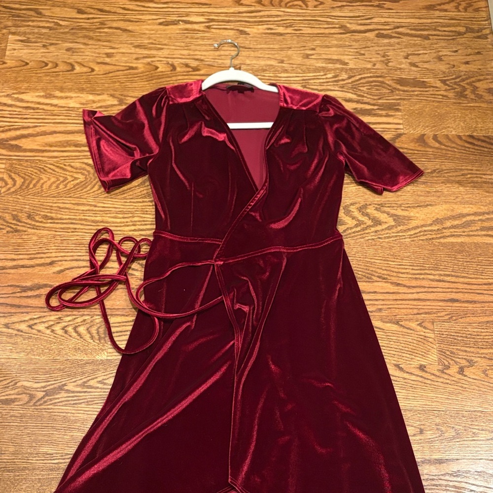 Lulu's Burgundy Velvet High-Low Wrap Dress